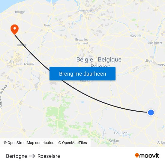 Bertogne to Roeselare map