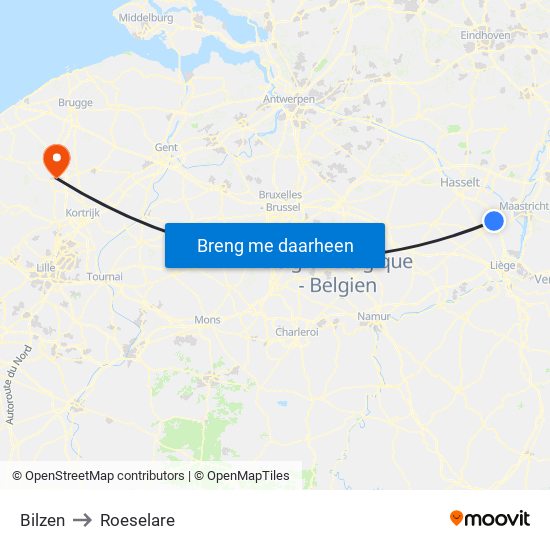 Bilzen to Roeselare map