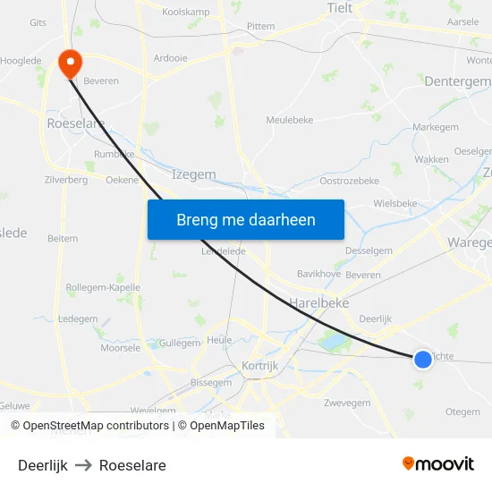 Deerlijk to Roeselare map