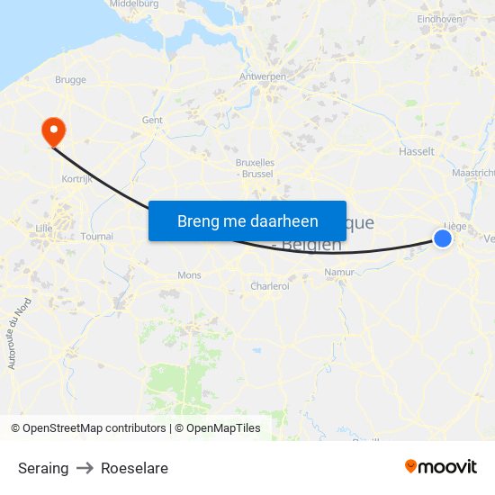 Seraing to Roeselare map