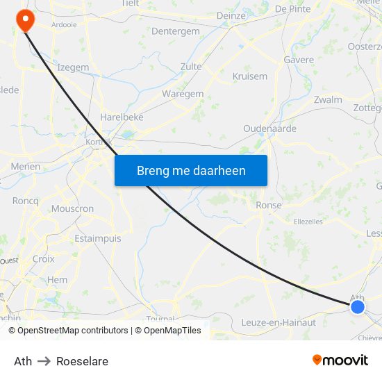 Ath to Roeselare map