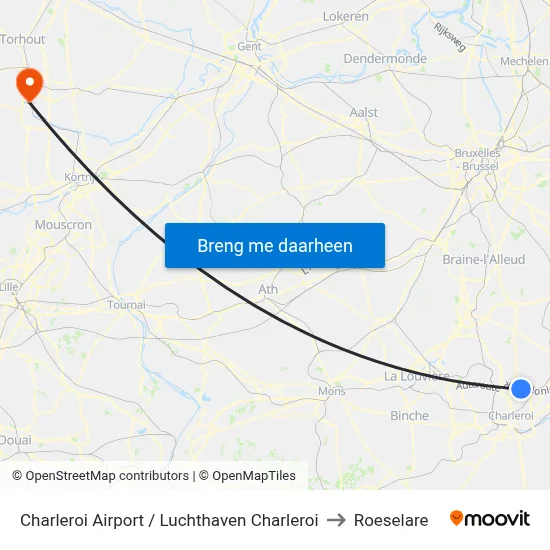 Charleroi Airport / Luchthaven Charleroi to Roeselare map