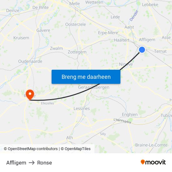 Affligem to Ronse map