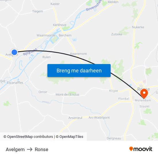 Avelgem to Ronse map