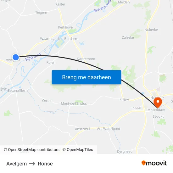 Avelgem to Ronse map