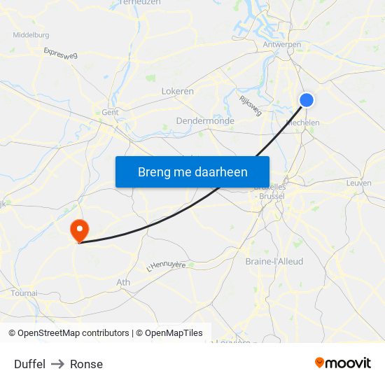 Duffel to Ronse map