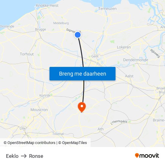 Eeklo to Ronse map