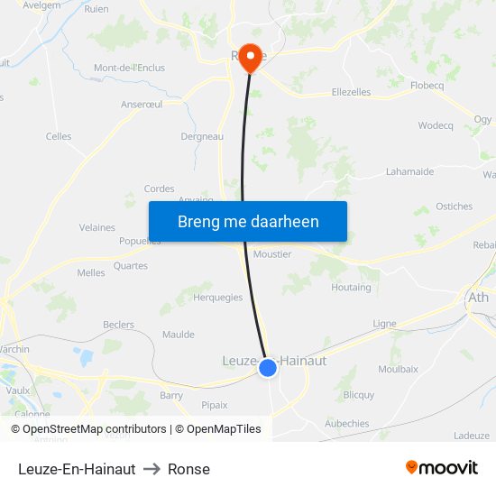 Leuze-En-Hainaut to Ronse map