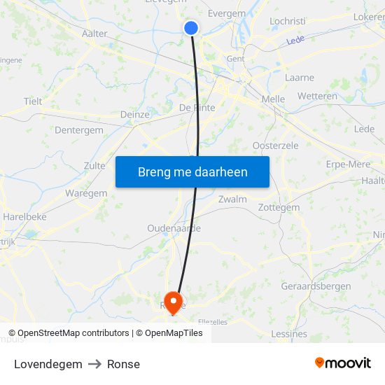 Lovendegem to Ronse map