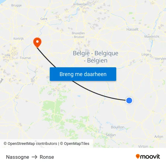 Nassogne to Ronse map