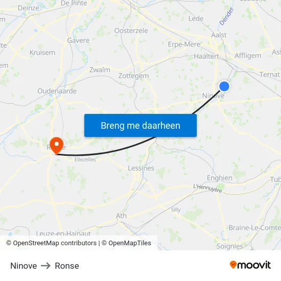 Ninove to Ronse map
