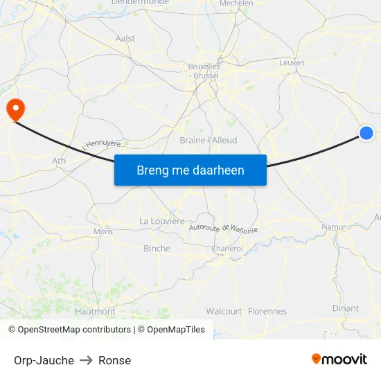 Orp-Jauche to Ronse map