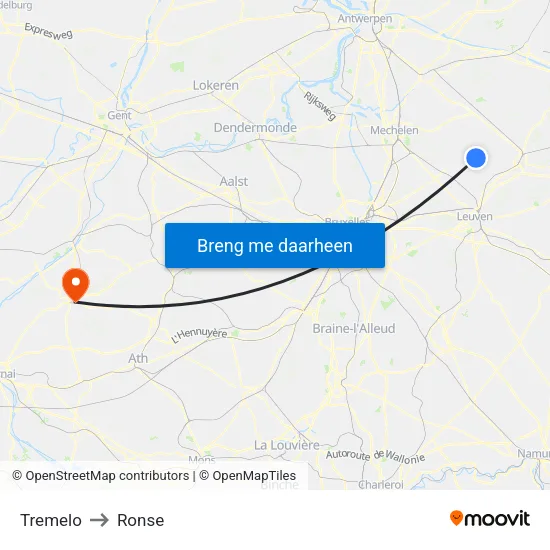 Tremelo to Ronse map