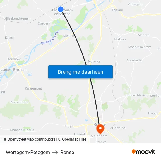 Wortegem-Petegem to Ronse map