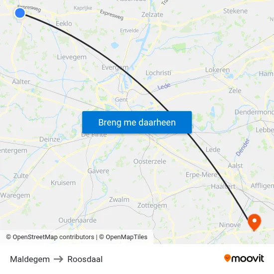 Maldegem to Roosdaal map