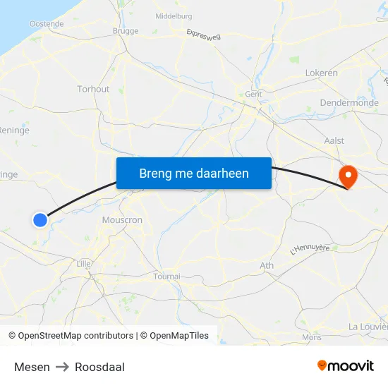 Mesen to Roosdaal map