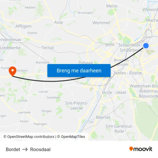 Bordet to Roosdaal map
