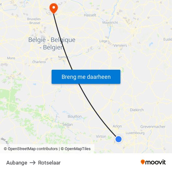 Aubange to Rotselaar map