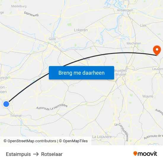 Estaimpuis to Rotselaar map