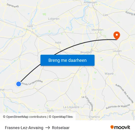 Frasnes-Lez-Anvaing to Rotselaar map