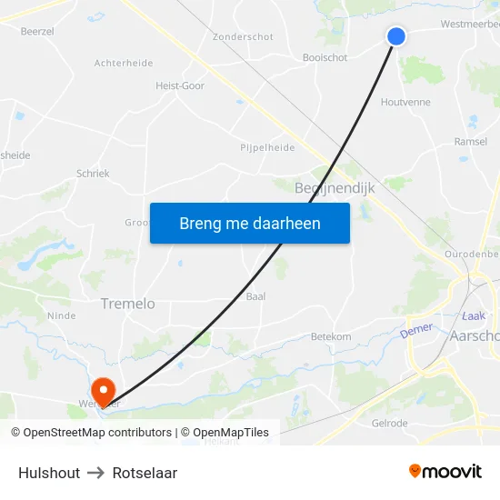 Hulshout to Rotselaar map