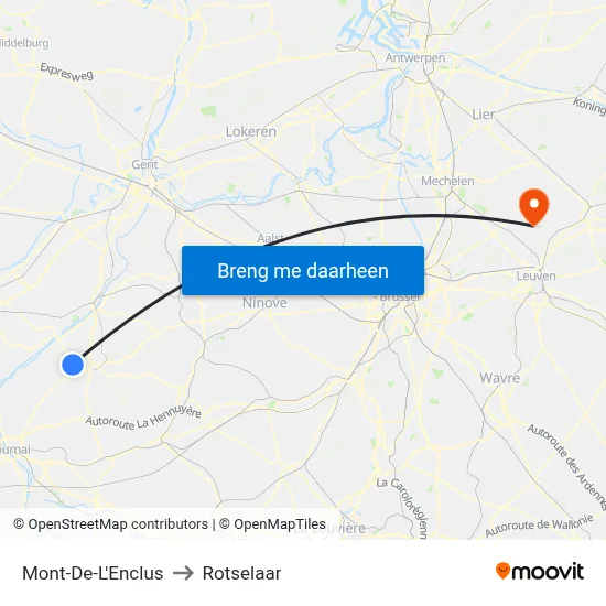 Mont-De-L'Enclus to Rotselaar map