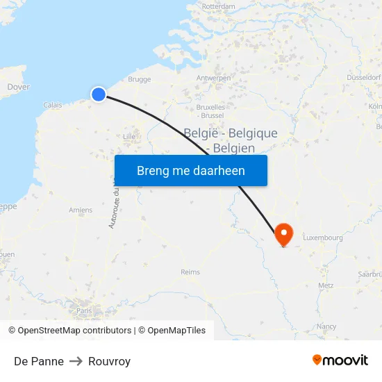De Panne to Rouvroy map