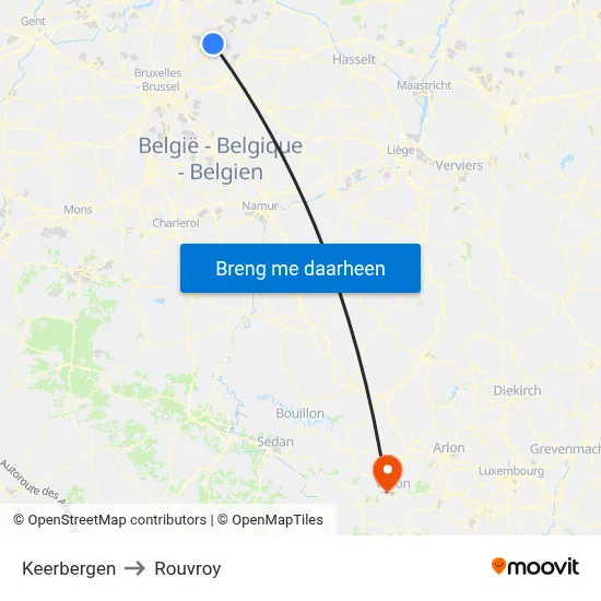 Keerbergen to Rouvroy map