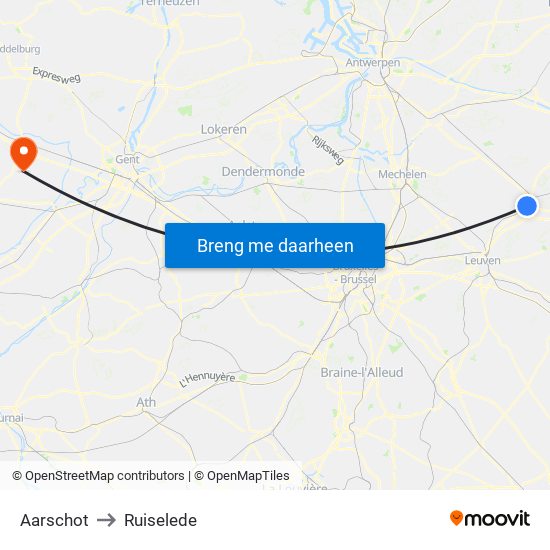 Aarschot to Ruiselede map