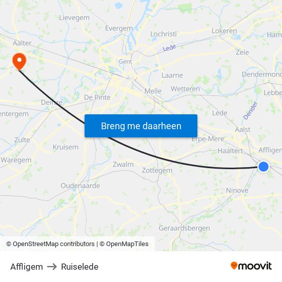 Affligem to Ruiselede map