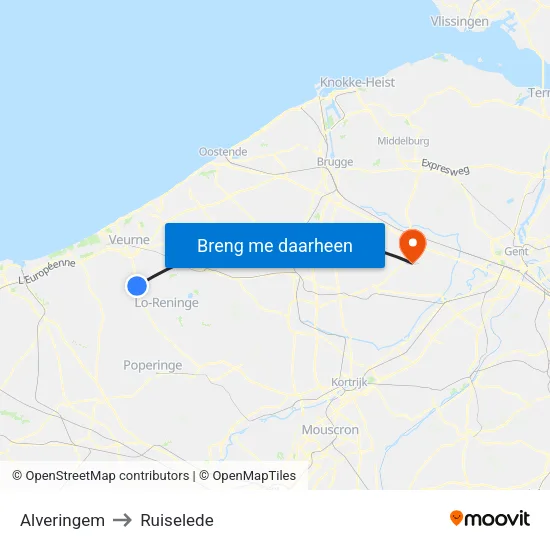 Alveringem to Ruiselede map