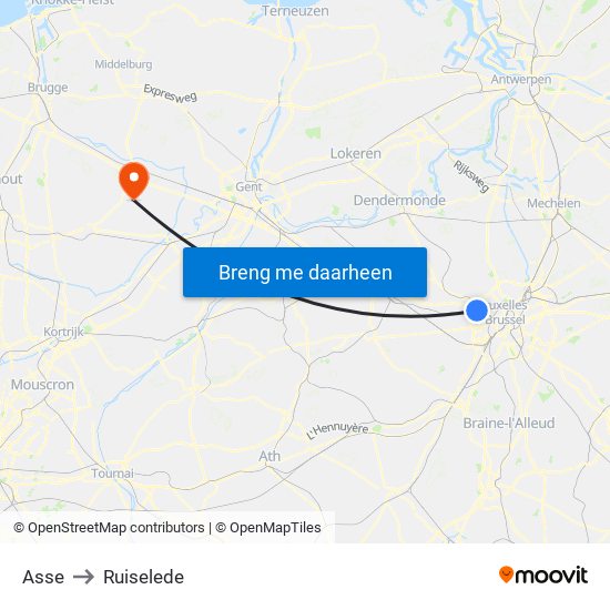 Asse to Ruiselede map