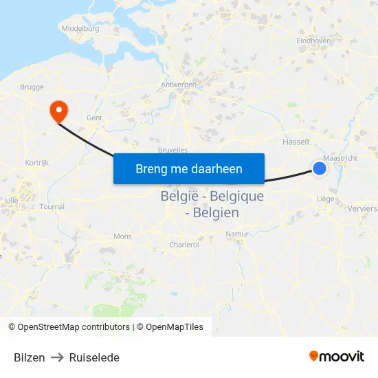 Bilzen to Ruiselede map
