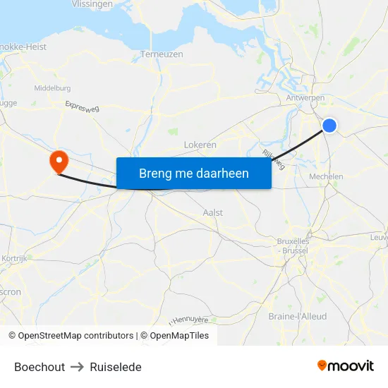 Boechout to Ruiselede map
