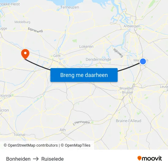 Bonheiden to Ruiselede map