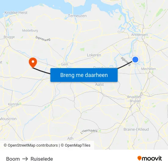 Boom to Ruiselede map