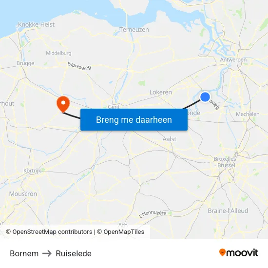 Bornem to Ruiselede map