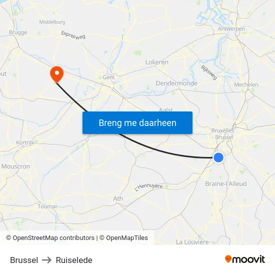 Brussel to Ruiselede map