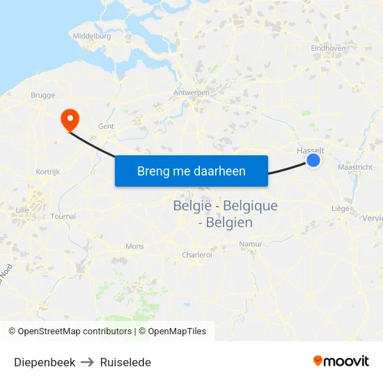 Diepenbeek to Ruiselede map