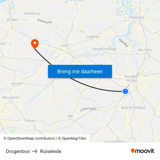 Drogenbos to Ruiselede map