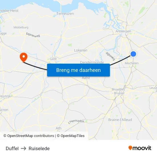 Duffel to Ruiselede map