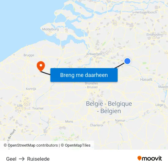 Geel to Ruiselede map
