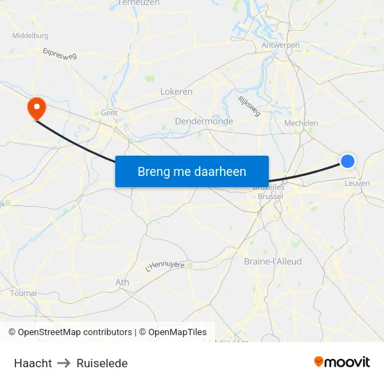 Haacht to Ruiselede map