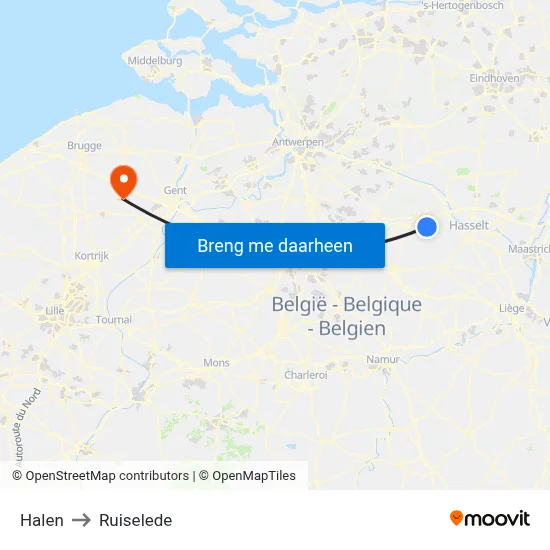 Halen to Ruiselede map