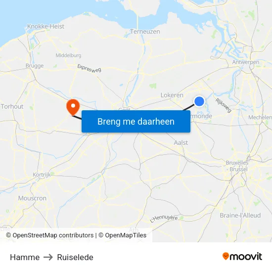 Hamme to Ruiselede map