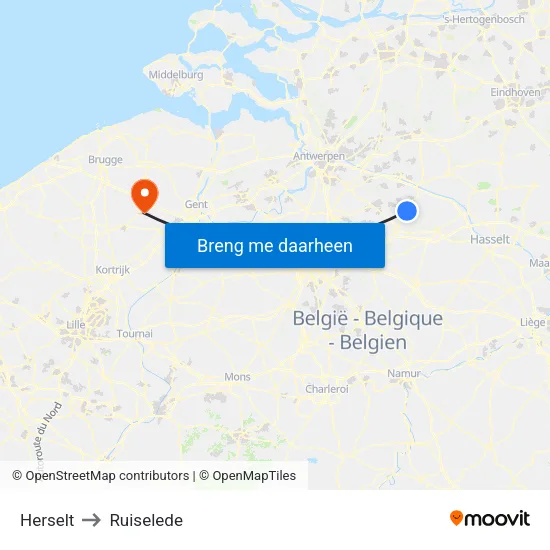 Herselt to Ruiselede map