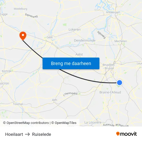 Hoeilaart to Ruiselede map
