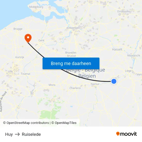 Huy to Ruiselede map