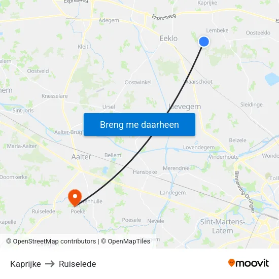 Kaprijke to Ruiselede map