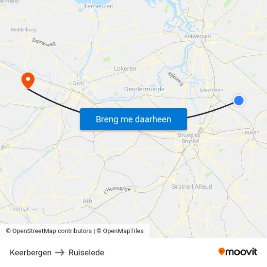 Keerbergen to Ruiselede map